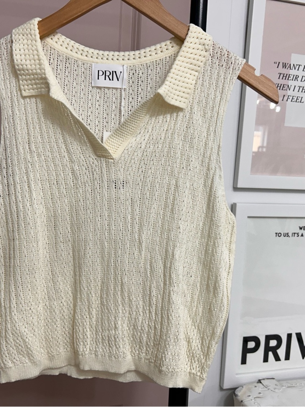 PRIV - Cream Sleeveless Knit Polo Top NWT Small